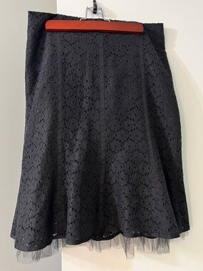 OPTIONELLE black cotton blend floral lace skirt tulle trim fits size XS to S